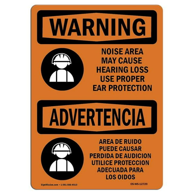 SignMission OS-WS-A-710-L-12729 Panneau d'Avertissement d'Osha de 7 x 10 Po - Utilisation de Zone Sonore PPE Bilingue