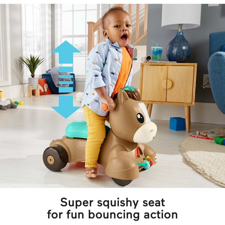 Fisher-Price Walk Bounce & Ride Pony Baby Walker and Ride-on Learning Toy with Music and Lights