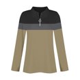 thumbnail image 6 of Olyvenn Women's V Neck Long Sleeve Tops Quarter Zip Collared Shirts Tunic Color Block Button Collared Shirts Spring Tees Khaki 16-18, 6 of 7