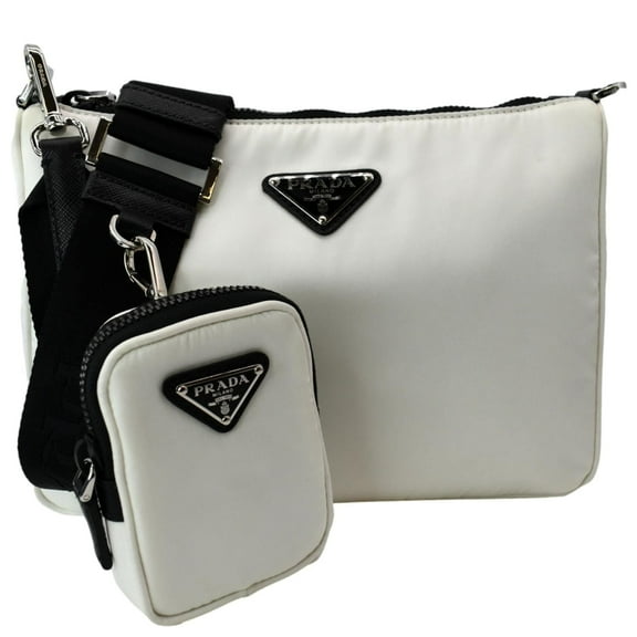 Pre-Owned PRADA Re-Nylon Leather Shoulder Bag White