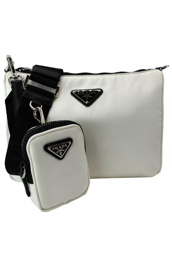 Pre-Owned PRADA Re-Nylon Leather Shoulder Bag White