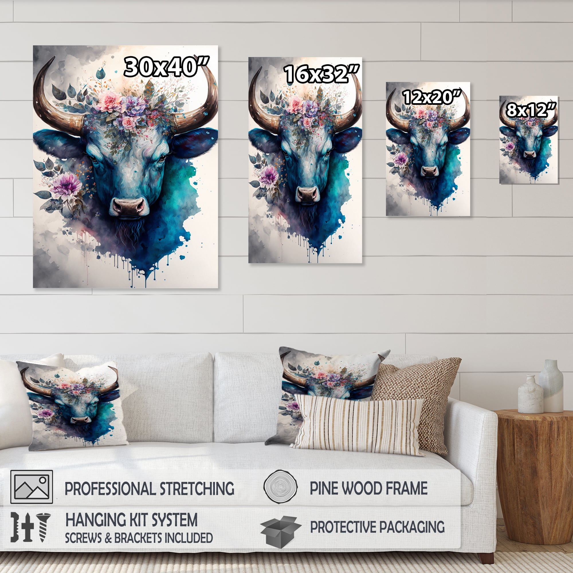 Designart Cute Taurus Floral Art I Canvas Wall Art