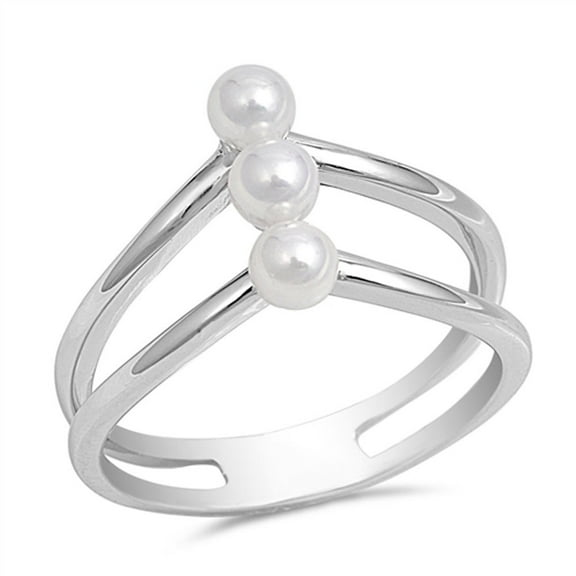 Freshwater Simulated Pearl Bar Wire Ring .925 Sterling Silver Band Jewelry Female Male Size 10