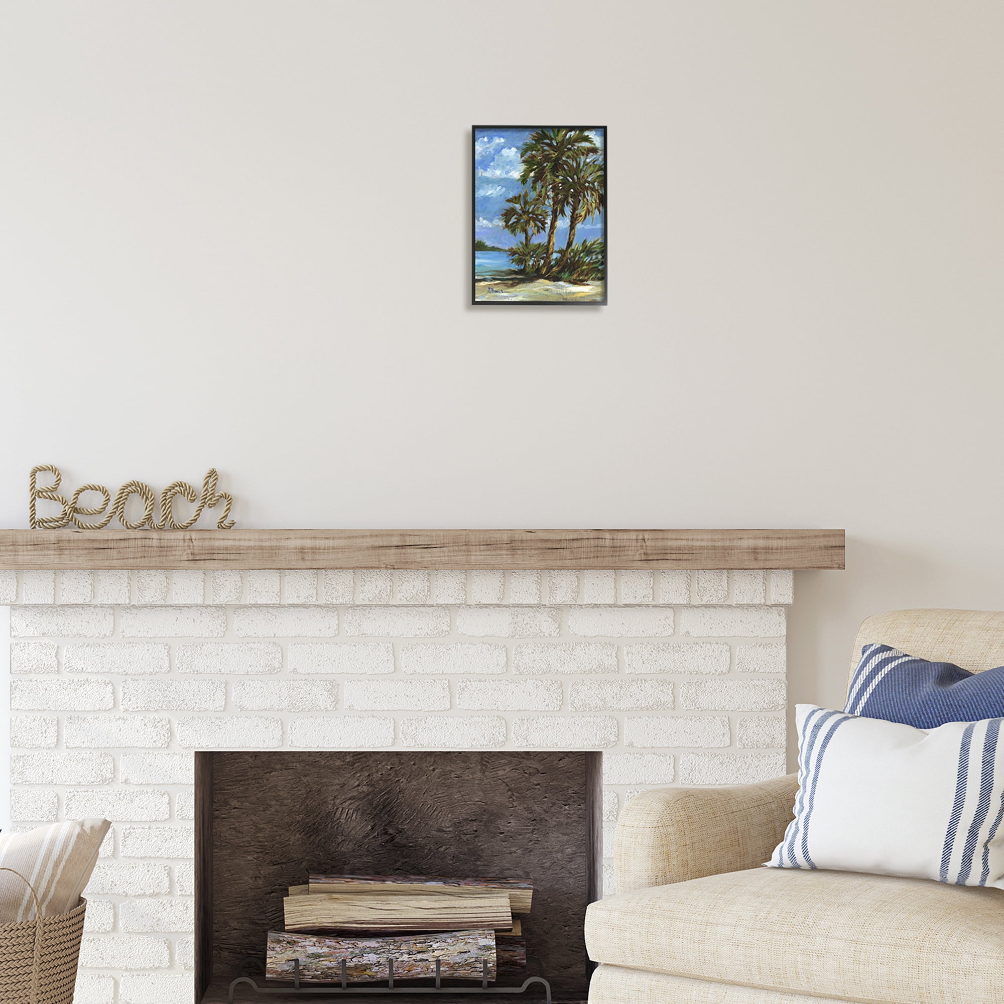 Stupell Industries Tropical Shoreline View Nature Painting Black Framed Art Print Wall Art, 11 x 14