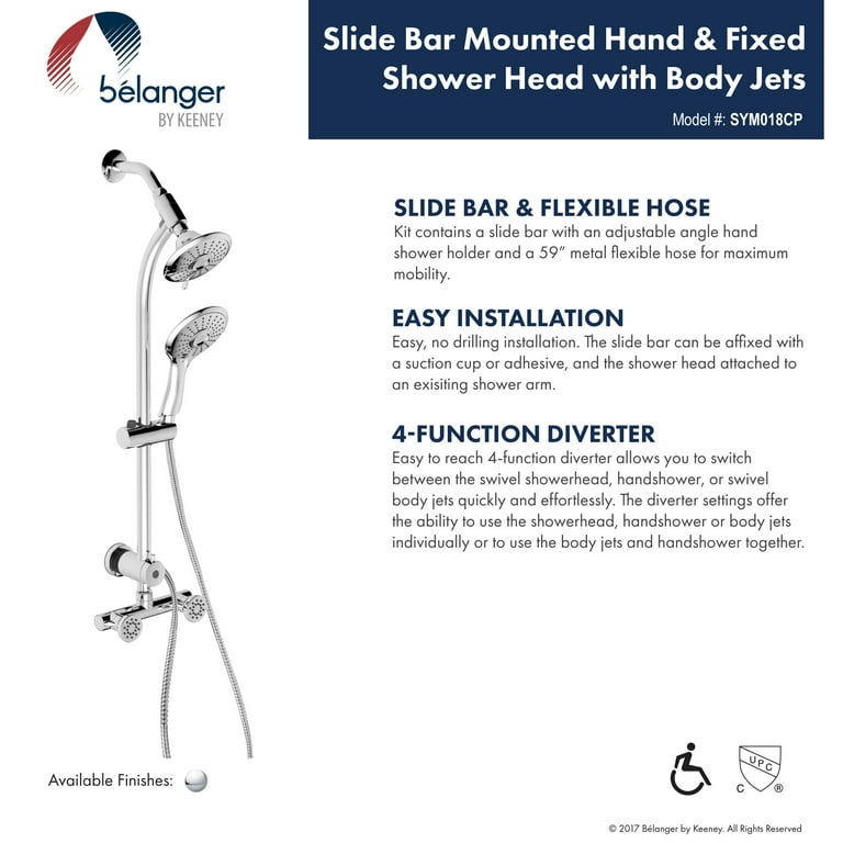 Belanger 2-Spray 8 in. Dual Shower Head and Handheld Shower Head with Body Jets in Polished Chrome Belanger 2-Spray 8 in. Dual Shower Head and Handheld Shower Head with Body Jets in Polished Chrome