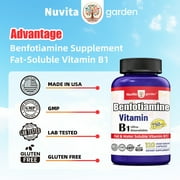Benfotiamine 750mg Ultra Bioavailable Thiamine Vitamin B1, 120 Vegetarian Capsules, Made in USA cGMP Facility, Supports Overall Health, Gluten Free
