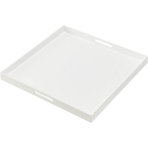 White Extra Large Acrylic Serving Tray With Handles Oversize 24X24 Inch Spill Proof Decorative