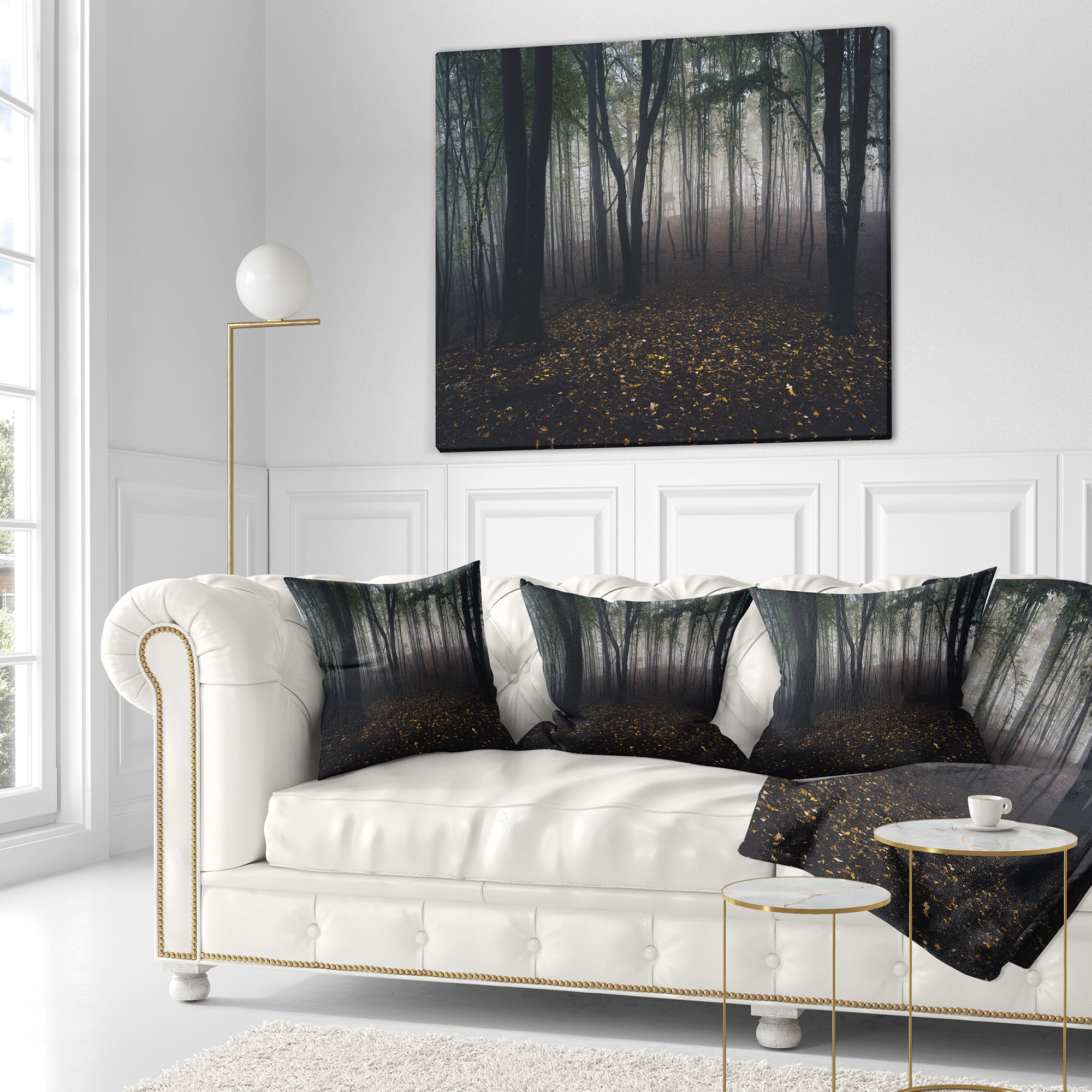 Designart Dark Spooky Misty Wild Forest - Oversized Forest Throw Pillow - 18x18