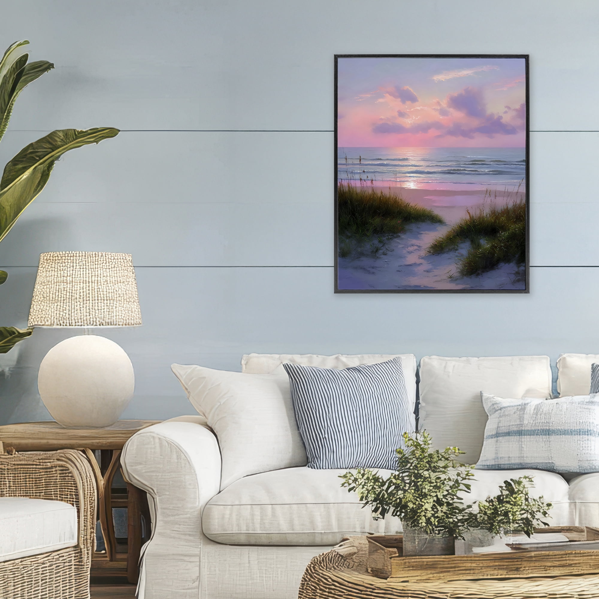 Stupell Industries Romantic Beach Sunset in Pink Black Framed Giclee Art, design by Franklyn Gregory