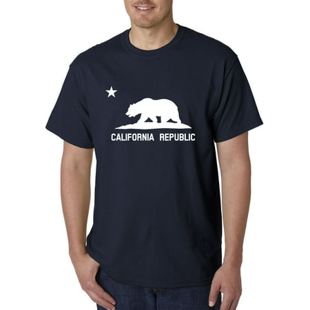 - Trendy USA 976 - Unisex T-Shirt California Republic Vintage Grizzly Bear Star Large Navy