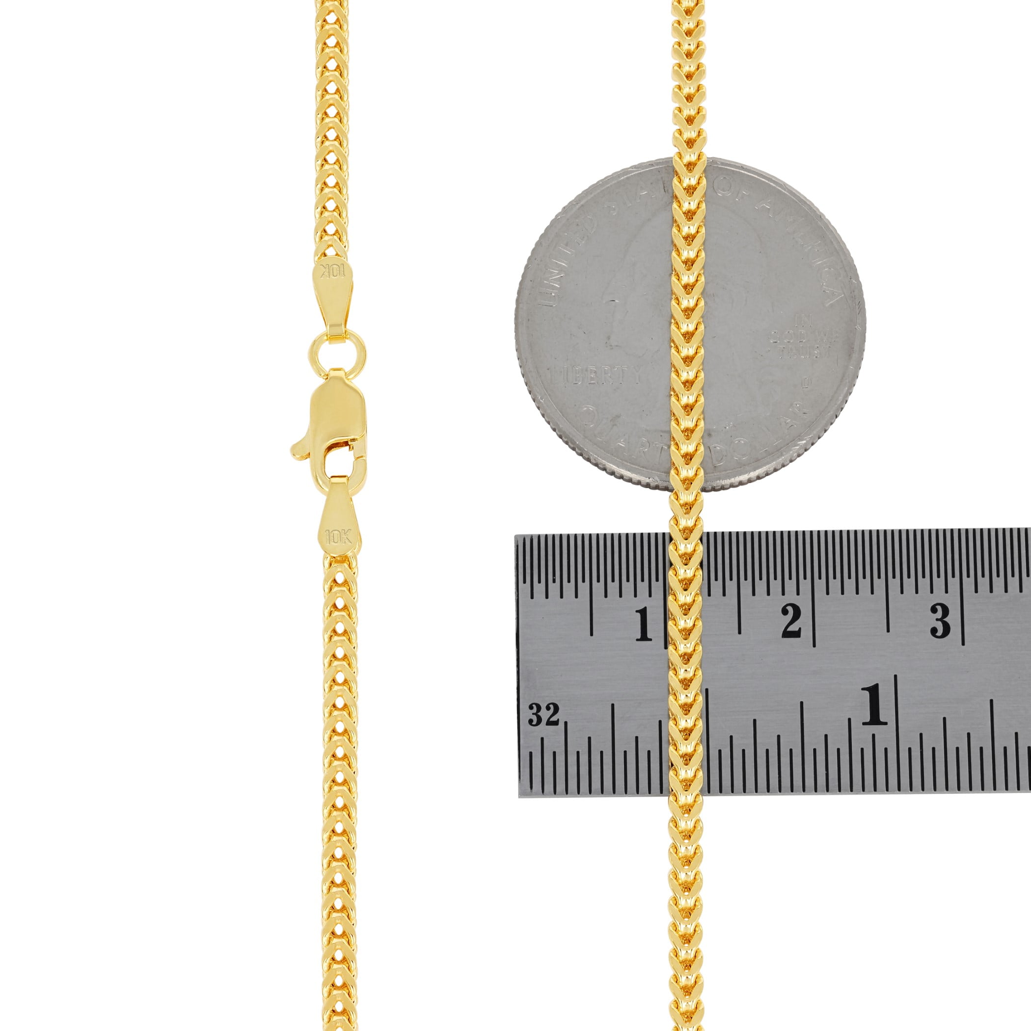 Nuragold 10k Real Yellow Gold Franco Square 2.5mm Box Chain Wheat Chain Necklace (16"-30") Italian Jewelry for Men & Women