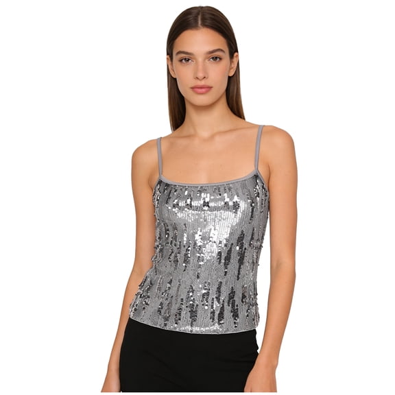Haitryli Women Y2k Sequin Glitter Camisole Spaghetti Strap Crop Tank Party Clubwear Shiny Going Out Tops Silver M