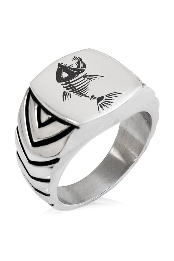 Stainless Steel Vicious Hellfish Chevron Pattern Biker Style Polished Ring