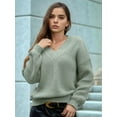 thumbnail image 4 of Female Long Sleeve V Neck Pullover Sweater Oversized Chunky Knitted Loose Jumper Sweaters Green M, 4 of 6