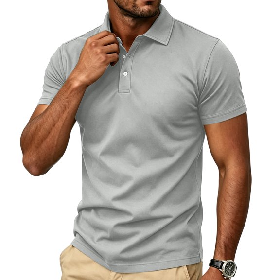 Homeyce Golf Polos for Men Collar Short Sleeve Polo Shirts Button Classic Casual Lightweight Shirt Solid Color Golf Shirts,Gray 2XL
