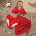 thumbnail image 7 of CAICJ98 Girl's 3 Piece Swimsuits with Cover Up Skirt Halter Triangle Bathing Suits for Girls Bikini Set (8-9 Years,Red), 7 of 7