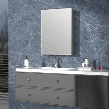 Ciumeeo Bathroom Cabinet Single Door Wall Mount Medicine Cabinet with Mirror Shelf Aluminum Matte cream