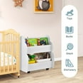 thumbnail image 3 of OLAKIDS Kids Bookshelf with Wheels, Wooden Bookcase Toy Storage Cabinet Organizer Holder, Toddler Display Stand Book Rack for Bedroom Playroom Nursery Kindergarten, 3 of 9