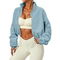 thumbnail image 4 of Zando Women's Fleece Sherpa Jacket Full Zip Soft Polar Fleece Jacket Stand Collar Sherpa Crop Coats for Women Light Blue M, 4 of 8