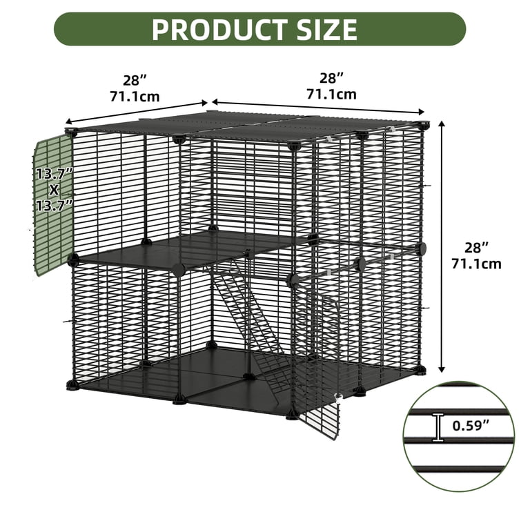 Homnia 2-Tier Catio & Kitten Enclosure - Paw-Friendly Metal Playpen, 28x14x28 Inches, Black