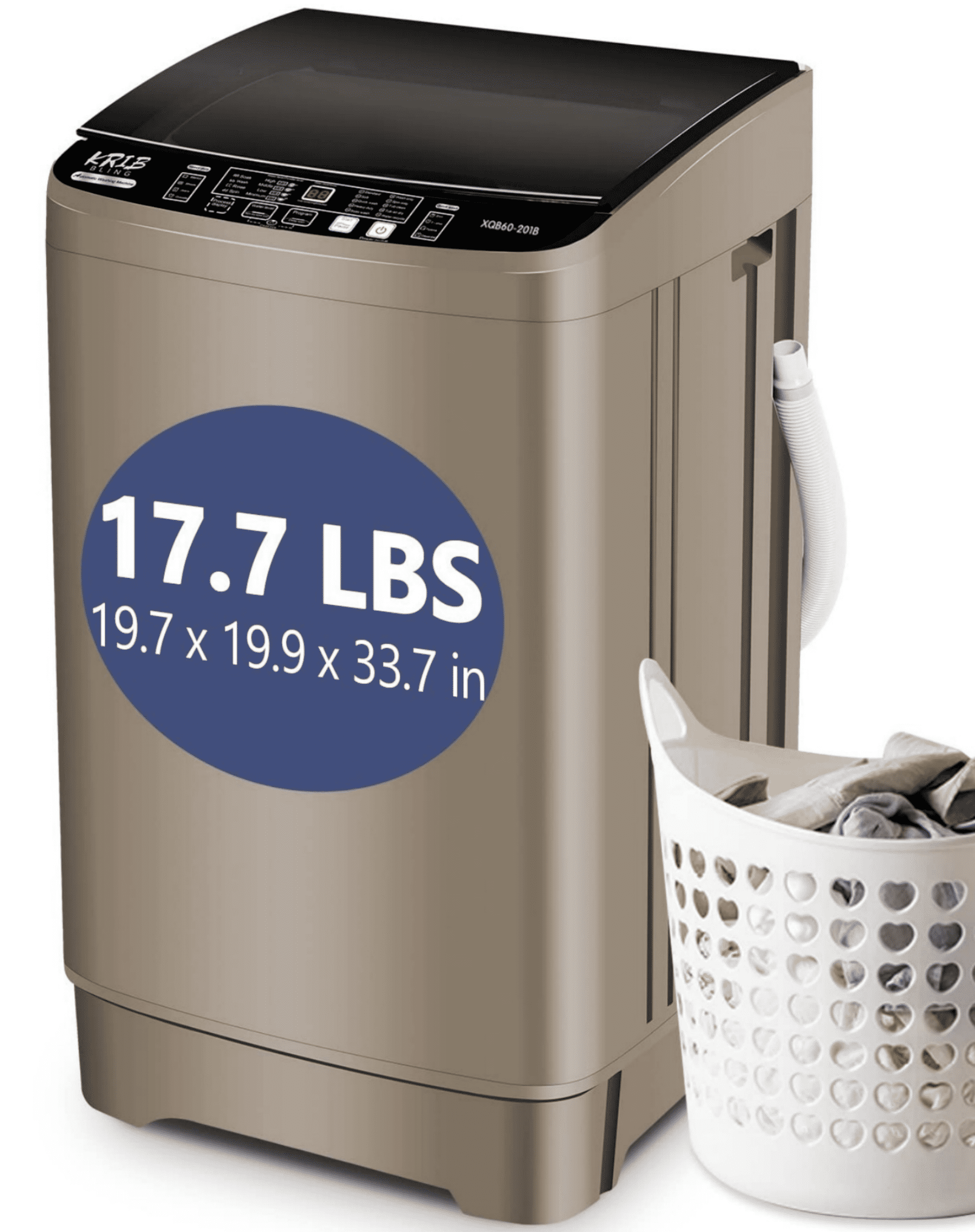 KRIB BLING Portable Washing Machine, 17.7 lbs Large Capacity Full