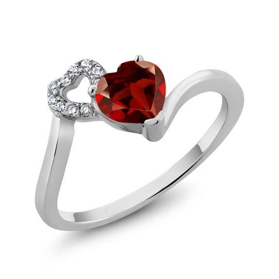 Gem Stone King 1.11 Cttw 6MM Heart Shape Red Garnet 925 Sterling Silver Ring for Women | Gemstone Birthstone | Wedding Anniversary Promise Ring for Women | Size 6