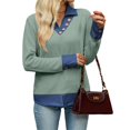 thumbnail image 6 of Wevis Women's Patch Denim Collar Knit Sweater Button Down Long Sleeve Autumn Blouse Casual Layered Look Fall Pullover Tops, 6 of 7