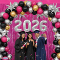thumbnail image 6 of PMU 12 Pc Set Congrats Grad Balloon | Grad Balloons 2026 Silver Balloons with Hot Pink Curtain Backdrop | Graduation Decoration Mylar, 6 of 6
