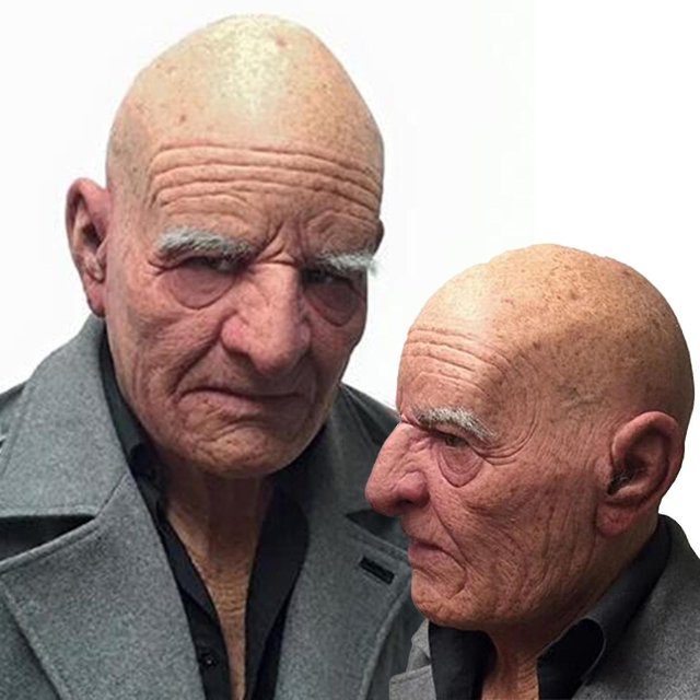 Máscara de anciano calvo Máscara de anciano calvo de Halloween con cejas blancas Cubierta de cabeza de látex simulada de abuelo viejo