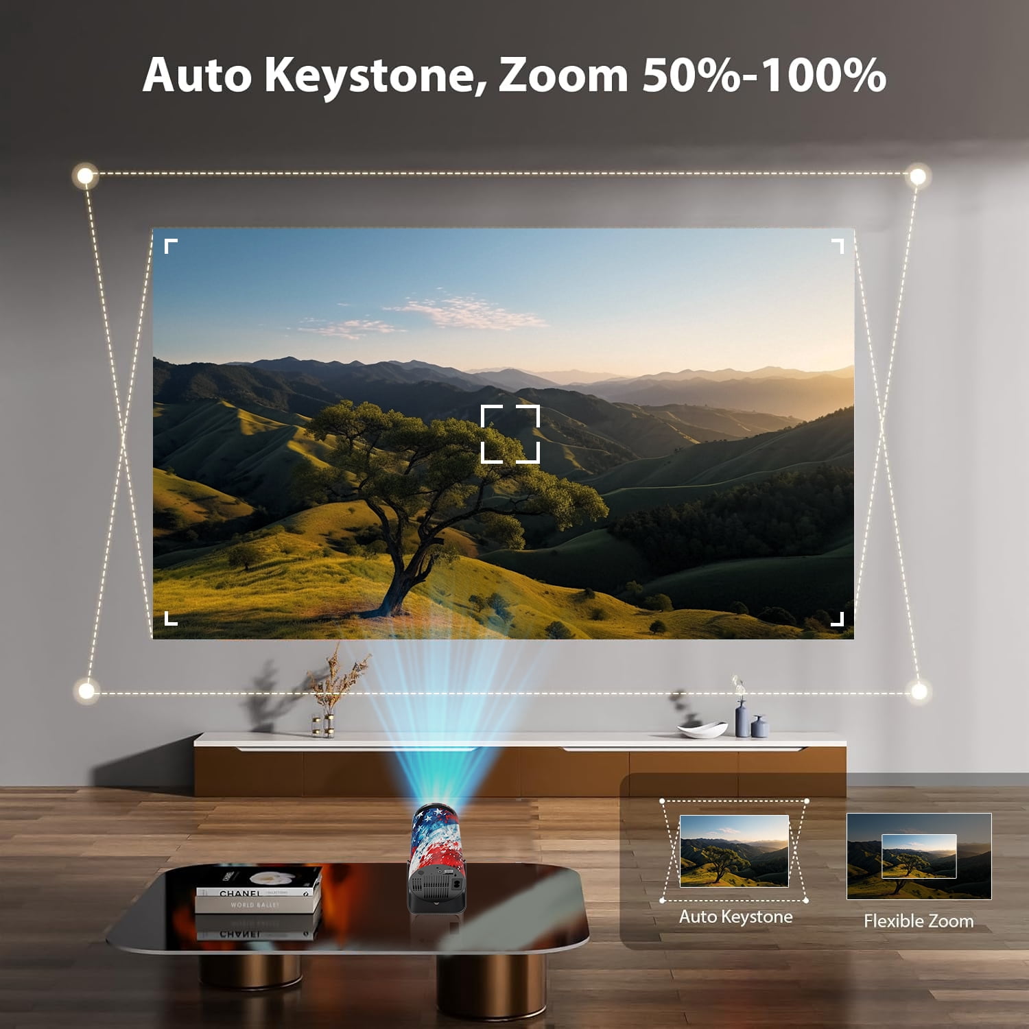 Mini Portable Projector with WiFi 6 and Bluetooth 5.0 Smart Projector 1080P Support Movie Projector 4K Decode Built-in Android 11.0 for Home Theater Compatible for Smartphone/Tablet/Laptop