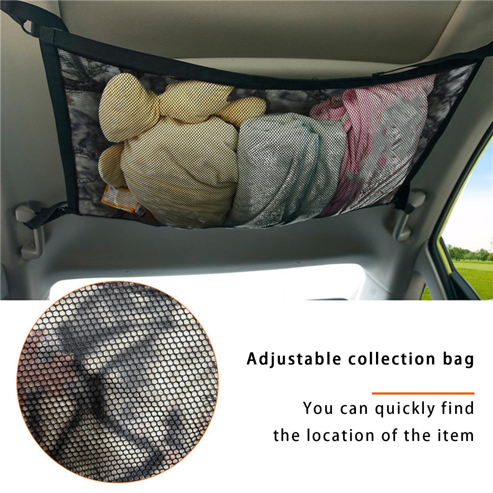 Star Home Car Roof Storage Net Adjustable Zipper Automotive Ceiling