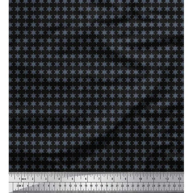 Soimoi Black Modal Satin Fabric Snow Flakes Floral Print Fabric by the Yard 42 Inch Wide