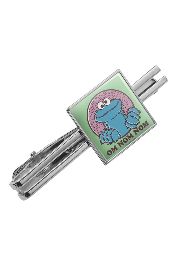Sesame Street Cookie Monster Om Nom Nom Square Tie Bar Clip Clasp Tack- Silver or Gold