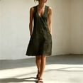 thumbnail image 3 of Efsteb Summer Mini Dresses for Women Sleeveless V-Neck Button Cotton Blend Casual Loose Fit A-Line Dress with Pockets Sundress (Army Green,M), 3 of 7
