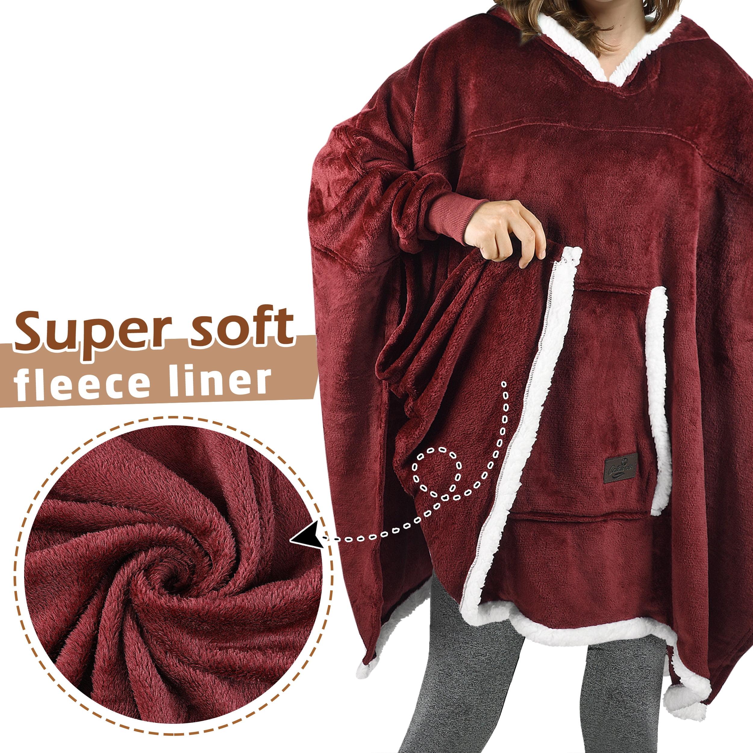 Catalonia Oversized Hooded Poncho Throws Cape, Casual Hoodie Sweatshirt, 2.33 Lbs for All Ages