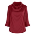 thumbnail image 6 of Womens Tops Elegant Cowl Neck 3/4 Sleeve Satin Work Blouse Spring Summer Shirts for Women Red L, 6 of 6