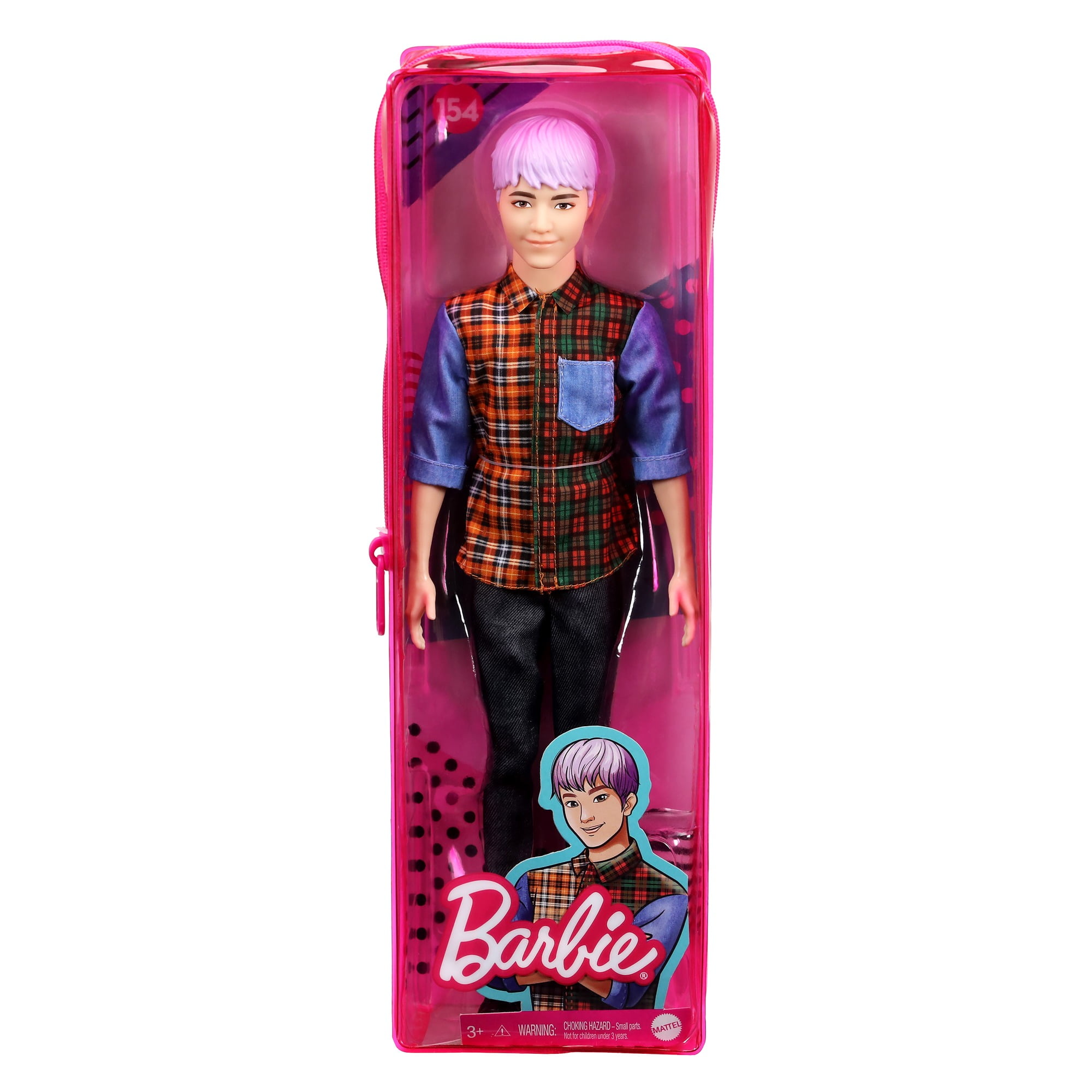 Barbie Ken Fashionistas Doll 154 Sculpted Purple Hair Plaid Shirt Walmart