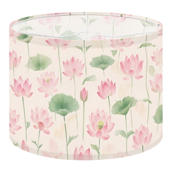 Linen Drum Lampshades Delicate Pink Lotus Flowers Green Leaves Soft Pastel Colors 13"x13"x10" Light Shade for Table Lamps Floor Lamp Shades Lampshade Replacement Assembly Required