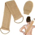 thumbnail image 1 of wonima11 2pcs Exfoliating Body Scrubber Natural Hemp Back Scrubber Exfoliator Loofah Shower Bath Wash Deep Cleaning Glove and Strap Dead Skin Removal for Men Women, Beige, 1 of 1