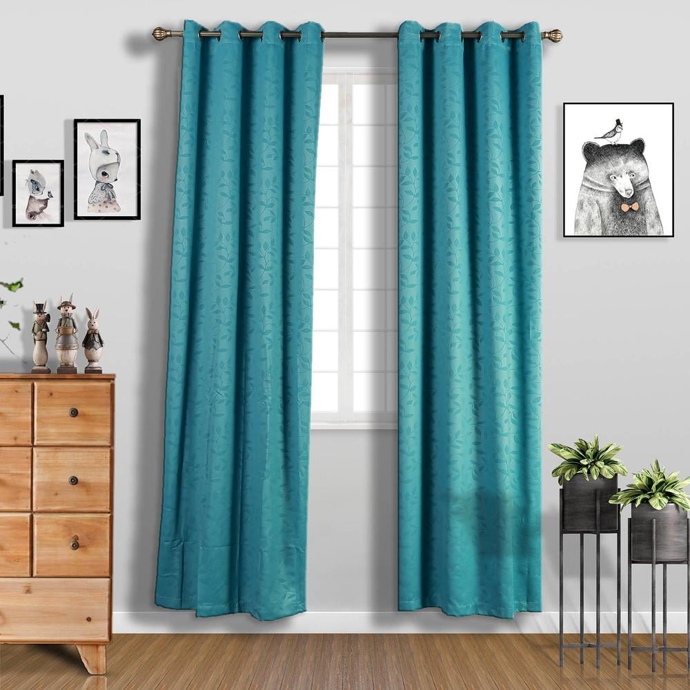 Teal Soundproof Curtains Pack of 2 Embossed Curtains 52 x ...