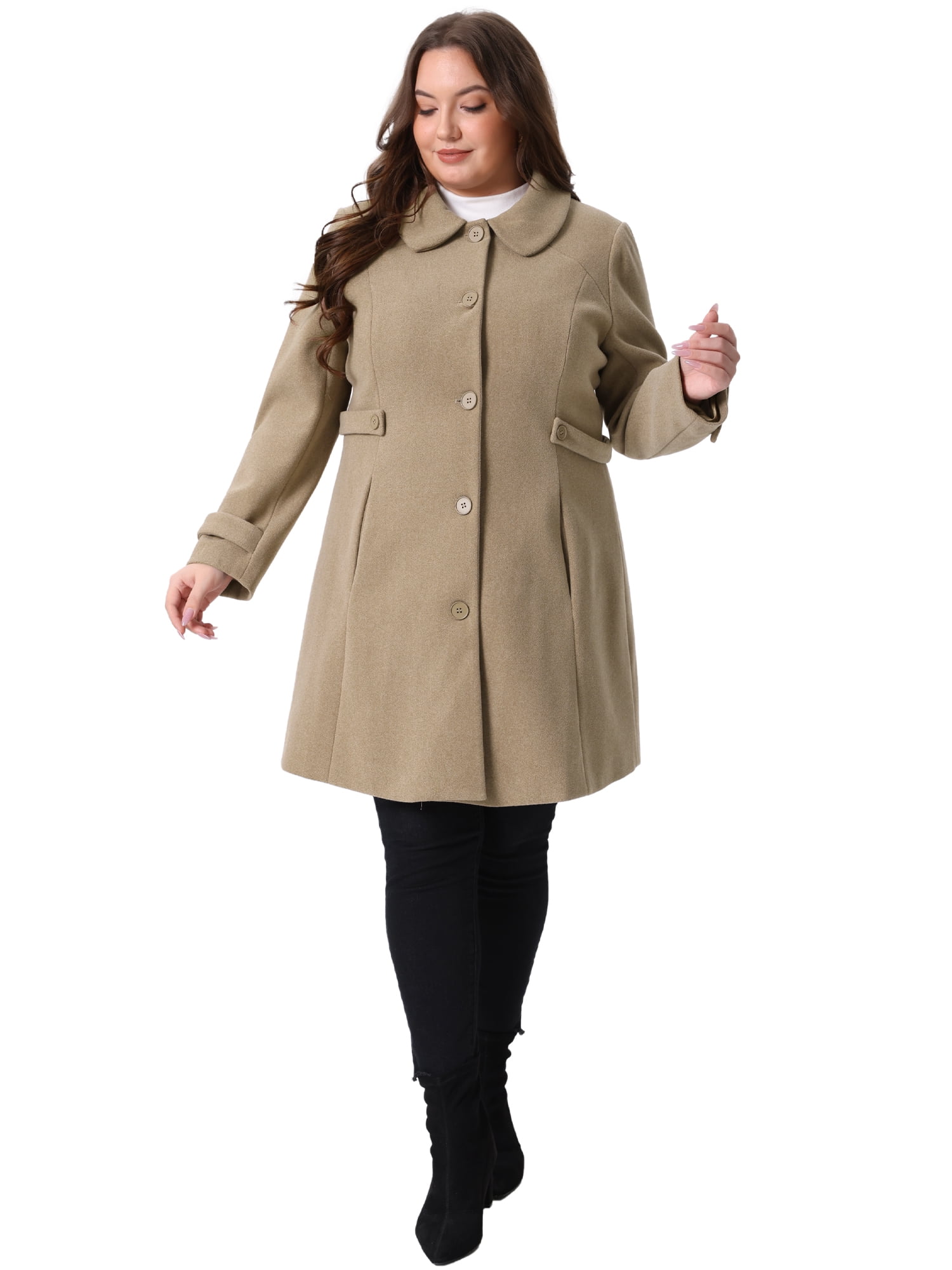 DARING DIVA Women's Plus Size Peter Pan Collar Long Sleeves Winter Coats 4X Brown