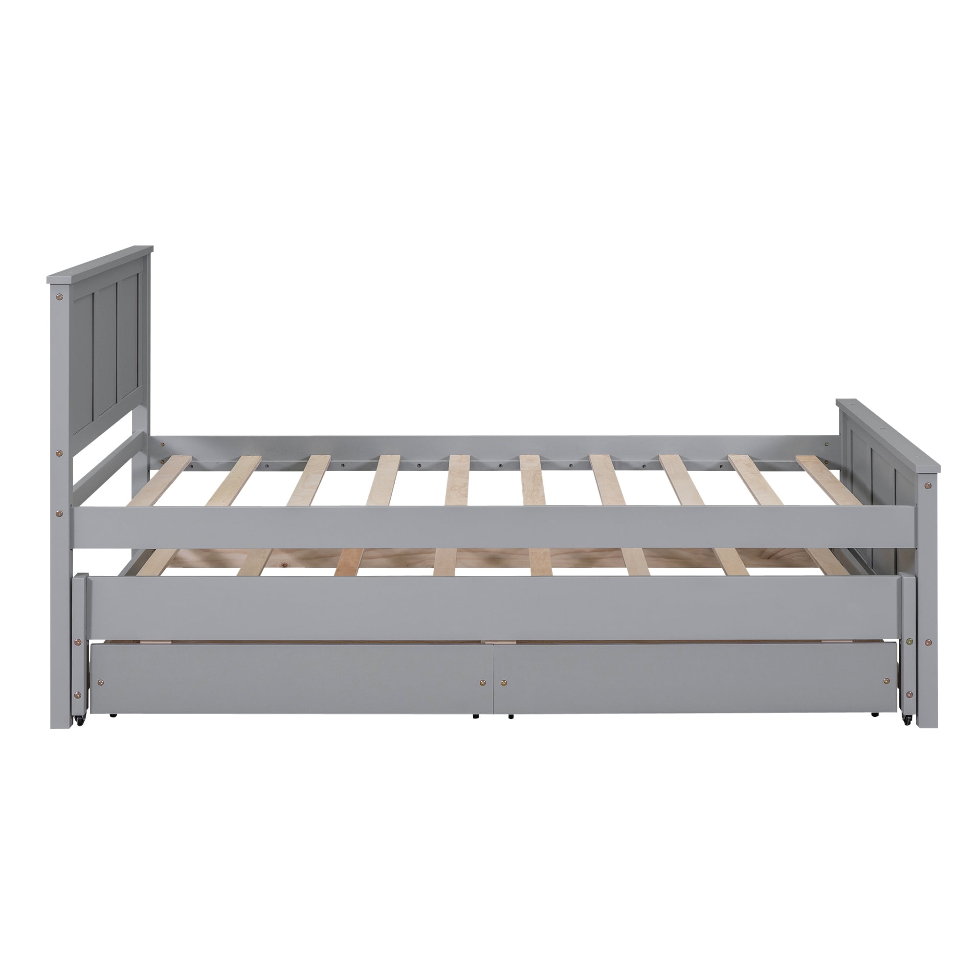 Bellemave Twin Bed with Trundle and 2 Storage Drawers, Wood Platform Bed Frame with Headboard and Trundle Bed, Twin Size Storage Bed for Bedroom (Grey)