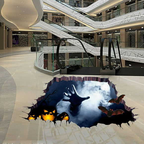 3D Halloween Ghost Hand Bat Scratching Bat Wall the Cracked Floor Scary Wall Sticker Floor Decals Tattoo PVC Removable Wallpaper