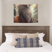 Kdxio Mystic Fox With Halo Wall Hanging Tapestries Banner For Bedroom College Dorm Home Living Room Party Decor 29X37 In