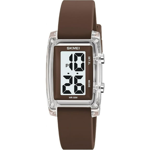 Fashion Women's Men's Digital Watch Unisex Big Numbers Dial Rectangular Face Waterproof Silicone Strap LED Watches