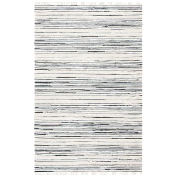 SAFAVIEH Rag Benton Striped Cotton Area Rug, Ivory/Grey, 4' x 6'