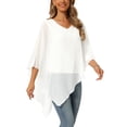 thumbnail image 4 of INSPIRE CHIC Women's Flowy Top V Neck Lightweight Chiffon Blouses Dressy Asymmetrical Shirt Double Layered Summer Top S White, 4 of 6