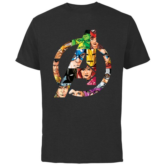 Marvel Avengers 60th Anniversary A-Logo Symbol Circle Faces- Short Sleeve Cotton T-Shirt for Adults - Customized-Black