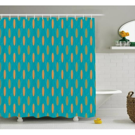 Retro Shower Curtain Wave Board Summer Pattern Design With Elliptic Shapes Abstract Sea Inspired Fabric Bathroom Set Hooks 69w X 75l Inches Retro Shower Curtain Wave Board Summer Pattern Design With Elliptic Shapes Abstract Sea Inspired Fabric Bathroom Set Hooks 69w X 75l Inches