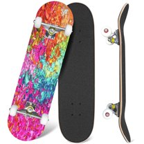 31'' Complete Skateboard 7 Layer Canadian Maple Double Kick Deck Skateboards Abstract colorful paint splatters Skate Board for Beginner Adult Gifts